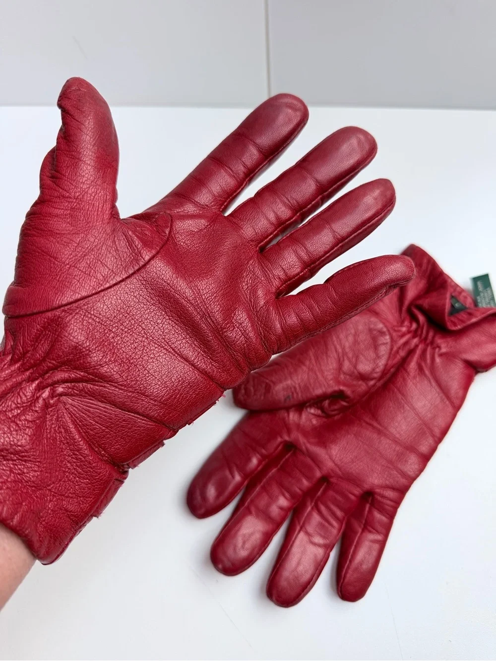Lauren Ralph Lauren Vintage Red Leather Gloves Size Large Gold Button Details